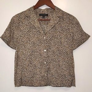 BR Camp Collar Button Up Blouse – Cheetah Print